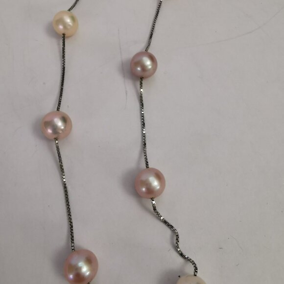 Sterling Silver and 7 Freshwater Floating Pearl Necklace - Picture 2 of 9